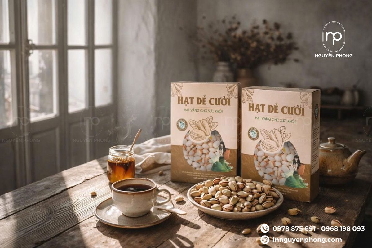 In hộp giấy đựng hạt dẻ cười